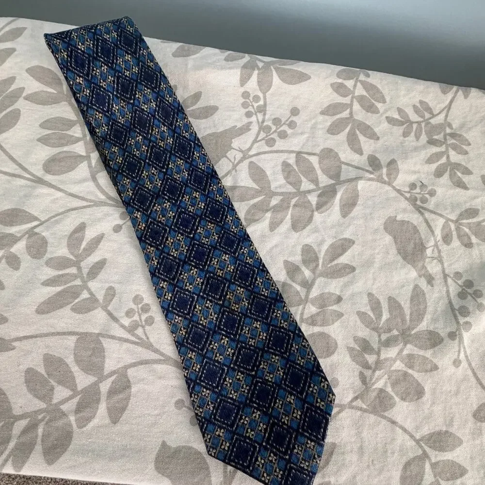 Galli's 100% Silk Necktie Spain Italy Blues and cream Classic 60.5 in long